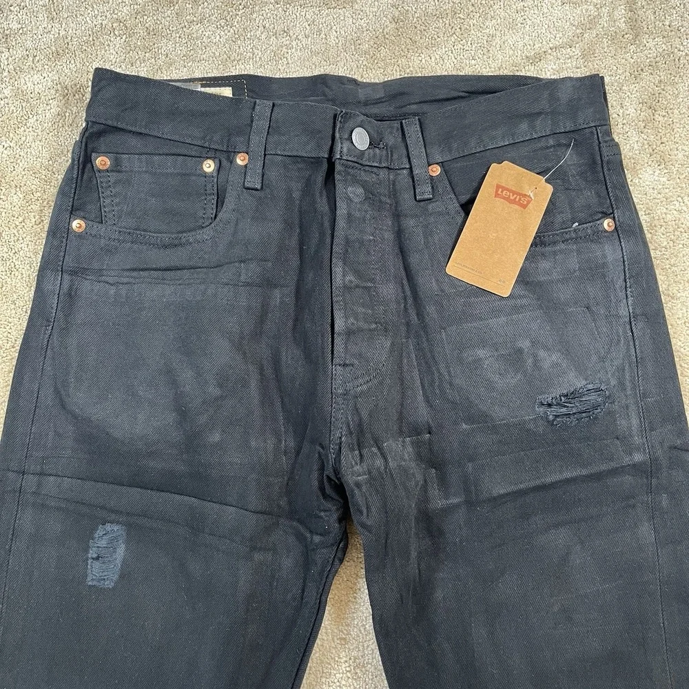levis 501 premium mens jeans 31x32 True Fit‎ 32x32 Distressed Black 100% Cotton